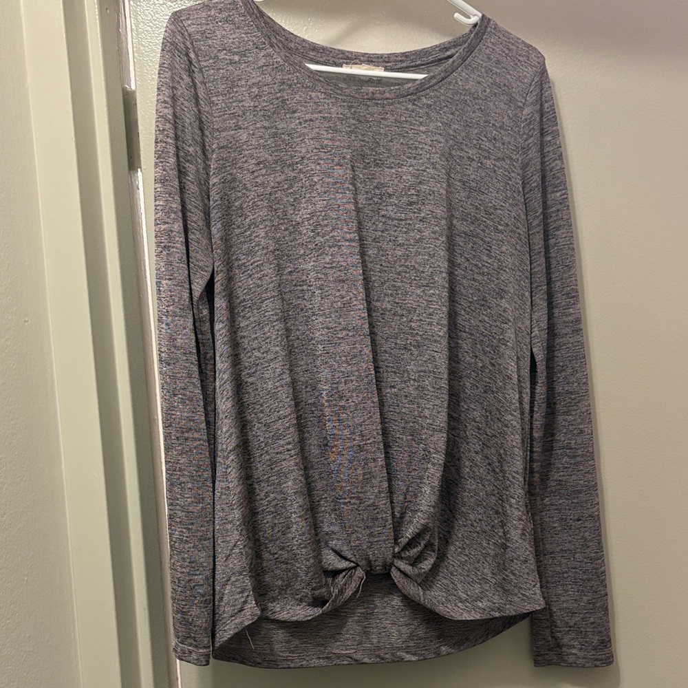 Heathered Purple Women's Knot Front Long Sleeve Top